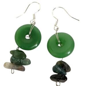 Jade Donut Moss Agate Chip Earrings